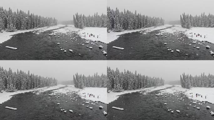 大雪纷飞的新疆喀纳斯河