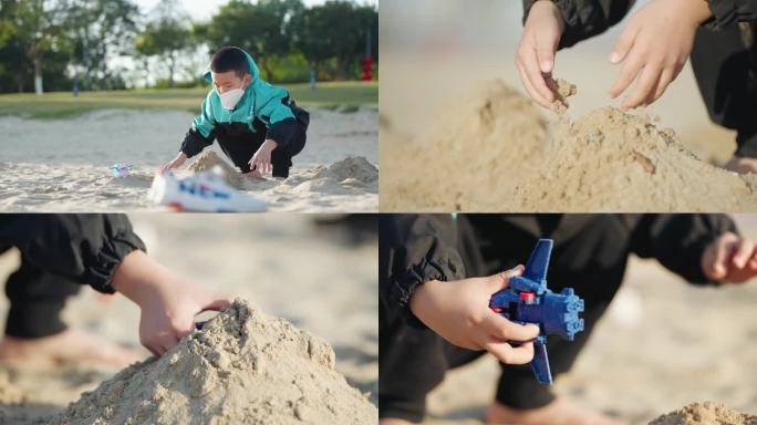 小朋友海边沙滩玩沙子