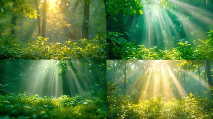 大自然森林清晨阳光 森林自然生态