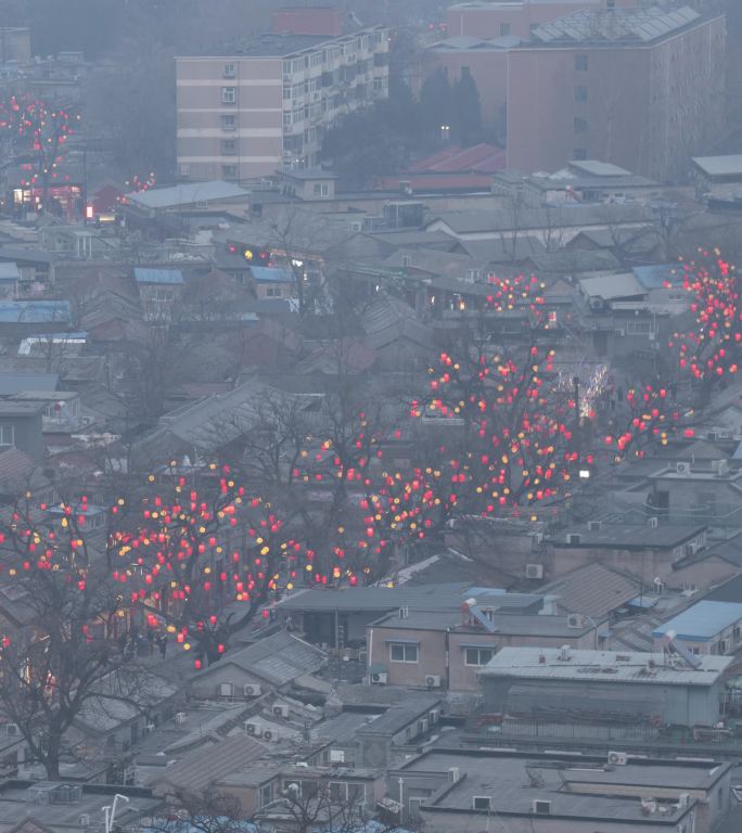 北京模式口大街红灯笼日转夜延时摄影-竖向