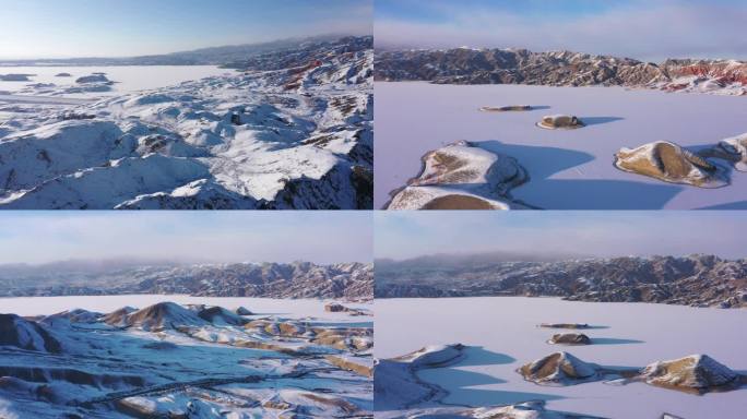 航拍嘉峪关黑山湖雪景合集