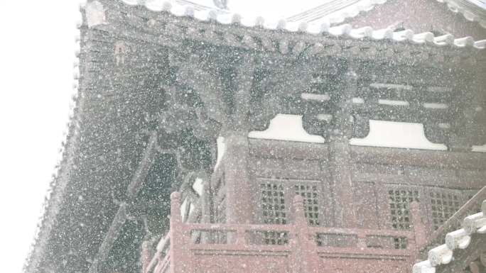 唯美古建筑下大雪降雪 冬天大雪雪景