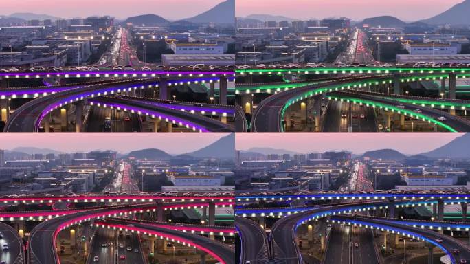 复杂的城市立交桥夜景灯光
