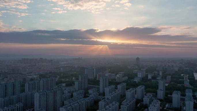 宁夏中卫市区日出日落朝霞航拍4k