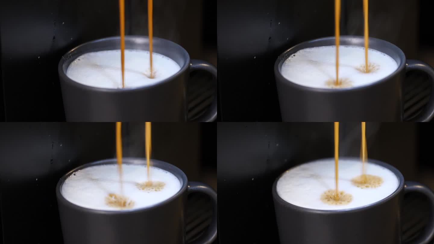 咖啡机煮出美味多泡的咖啡。-特写镜头
