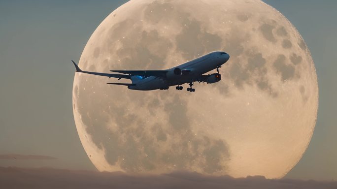 唯美空境 -飞机穿过月亮
