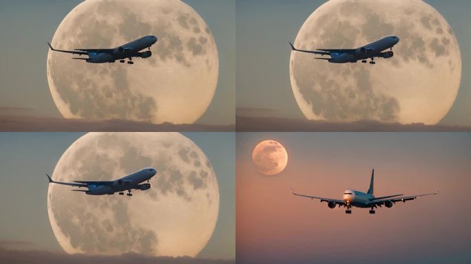唯美空境 -飞机穿过月亮