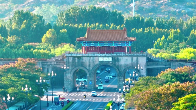 连云港海州古城朐阳门航拍清晨唯美