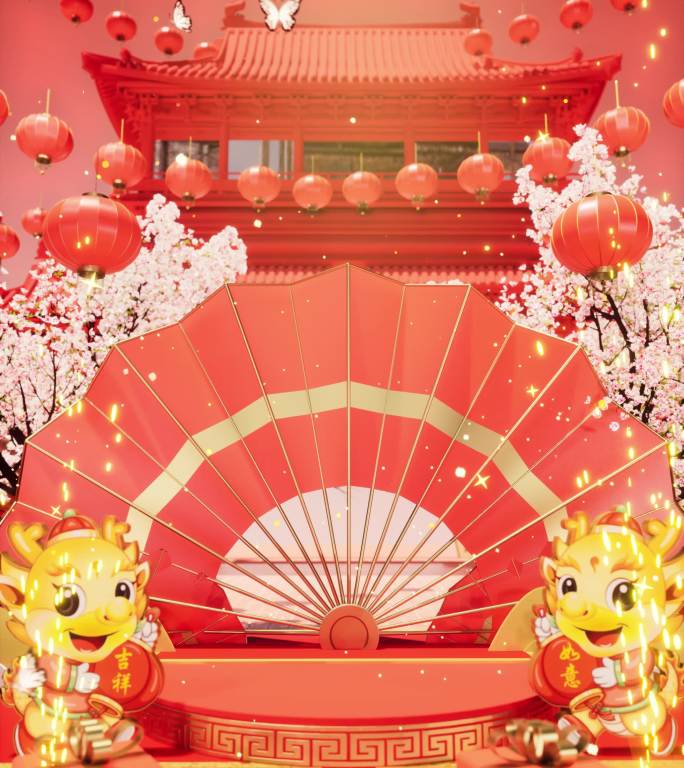 【4k竖屏】春节led国潮展台4