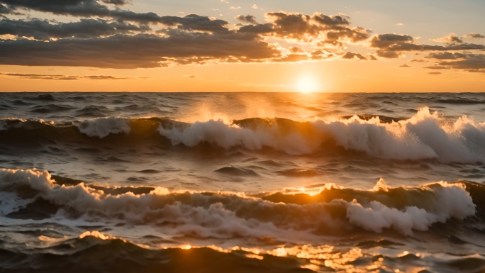 夕阳下的海面海浪合集-1
