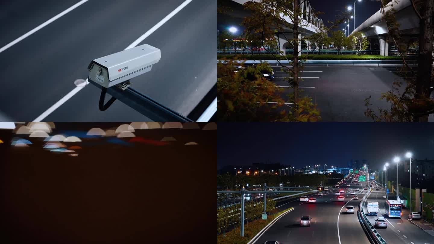 4K夜晚城市交通道路车流摄像头监控