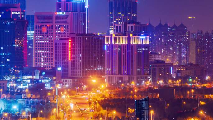 北京城市建筑街道车流高视角夜景延时