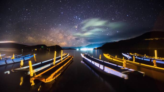 4K泸沽湖璀璨星空 高质量星空素材