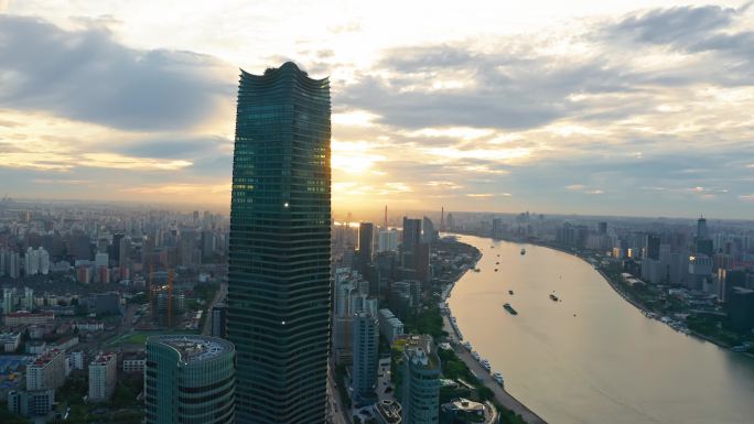 上海 城市全貌 日落 高楼 航拍