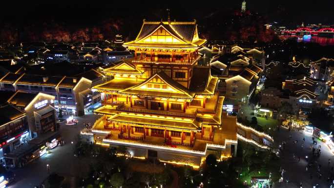 柳州窑埠古镇夜景航拍4k多段