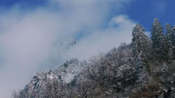 冬季刚下完雪后的雪山景象