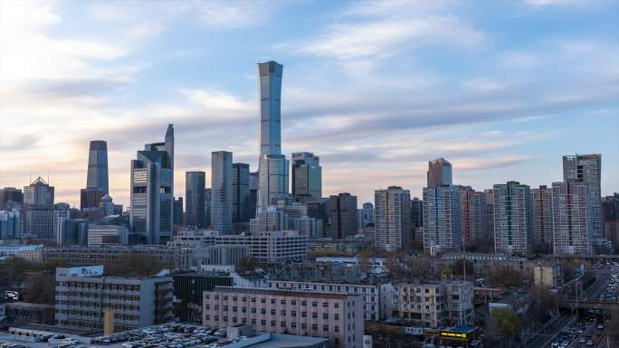 北京国贸CBD城市夜景日落车流延时摄影