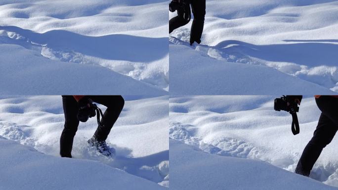 走在雪地里的双腿