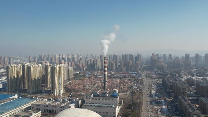 城市供热污染航拍大烟囱