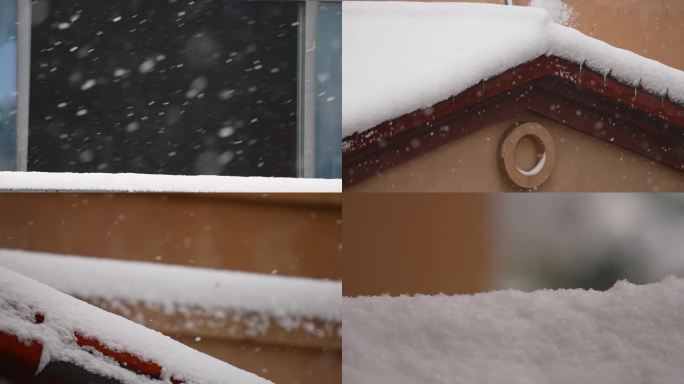 风雪中的居民小区楼房写意升格空镜