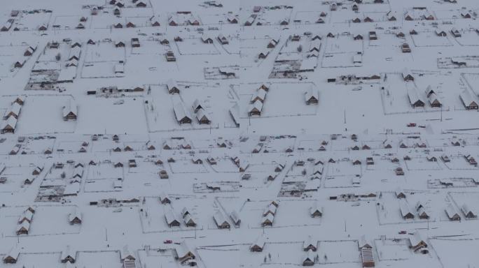 航拍新疆喀纳斯新村雪景