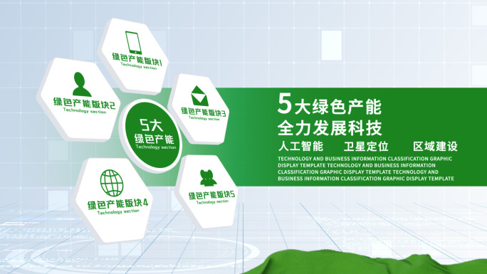 无插件-5大简洁干净绿色科技信息分类AE