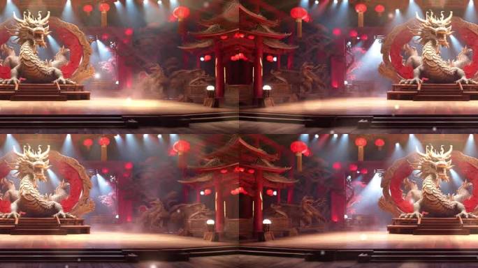 8K大屏宽屏龙年金红大气高级高端舞台背景