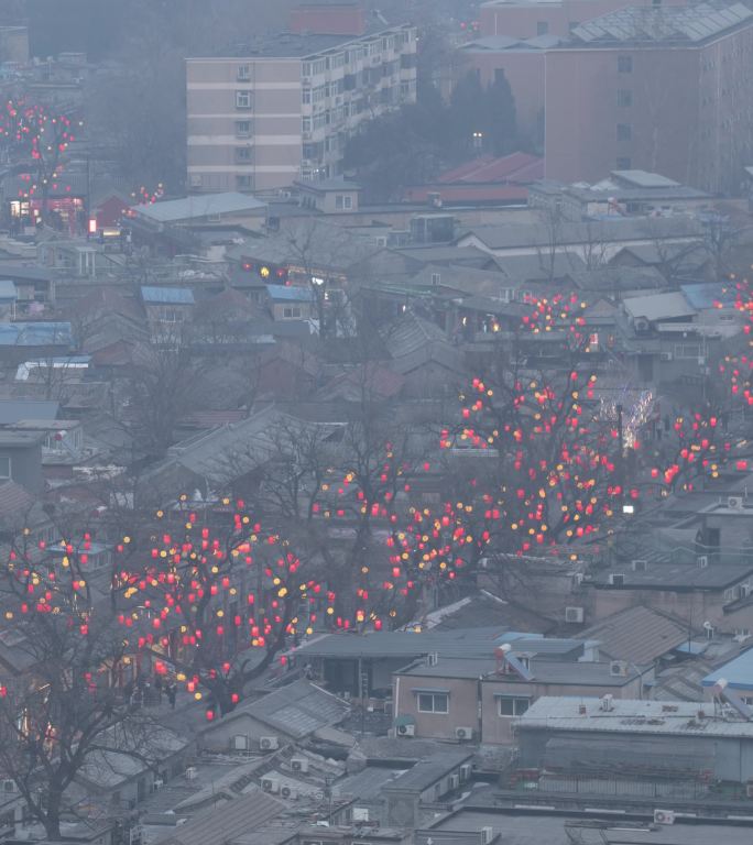 北京模式口大街红灯笼日转夜延时摄影-竖向