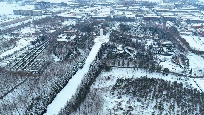 济宁金乡羊山景区雪景航拍宣传片素材4K