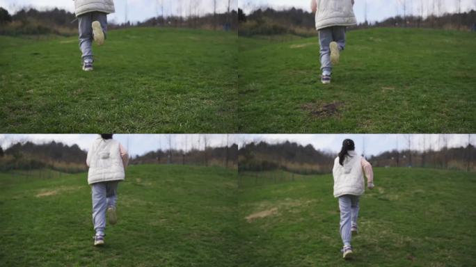小女孩 草地 奔跑  奔跑脚步 特写