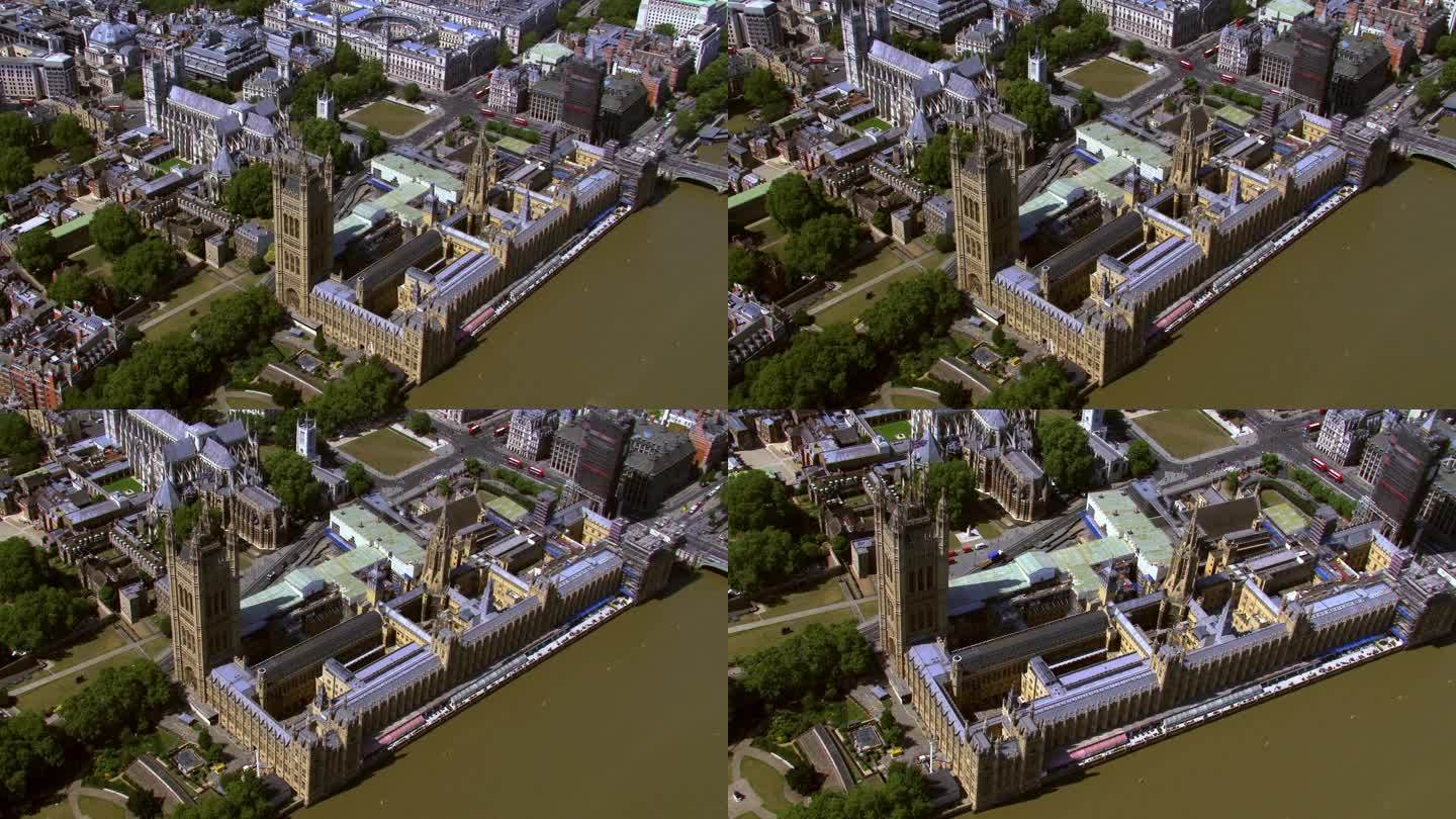 英国伦敦议会大厦鸟瞰图。4 k