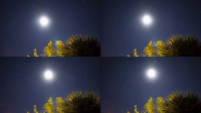 月亮在繁星满天的夜空中移动的延时视图