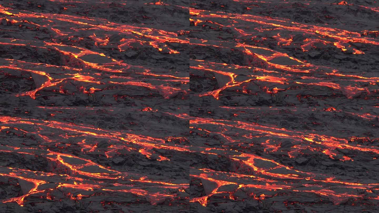 冰岛。火山喷发。炽热的熔岩正在蔓延。火山熔岩河的景观，从地球的地幔中喷出天然的热液体。全球变暖和气候
