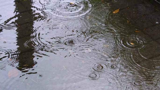 城市马路道路下雨天雨水雨滴大自然风景风光