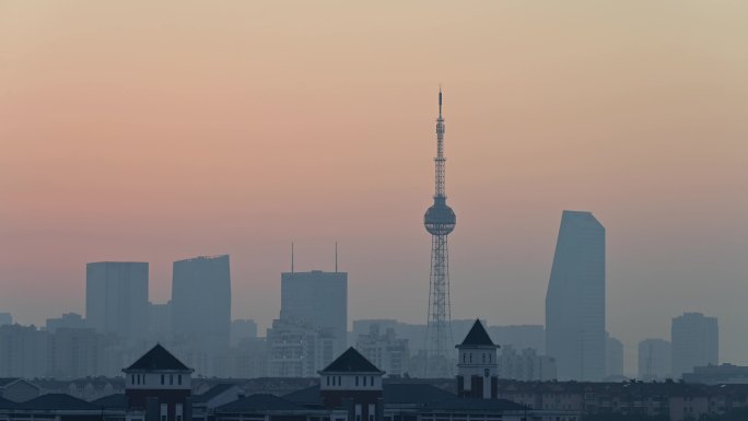 大气延时城市日出长焦透视氛围感片头