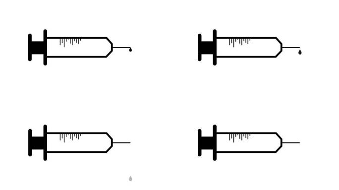 注射器图标与drop医疗注射符号动画在白色背景上。