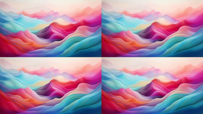 4K彩色艺术波浪丝绸布料线条山脉地面循环