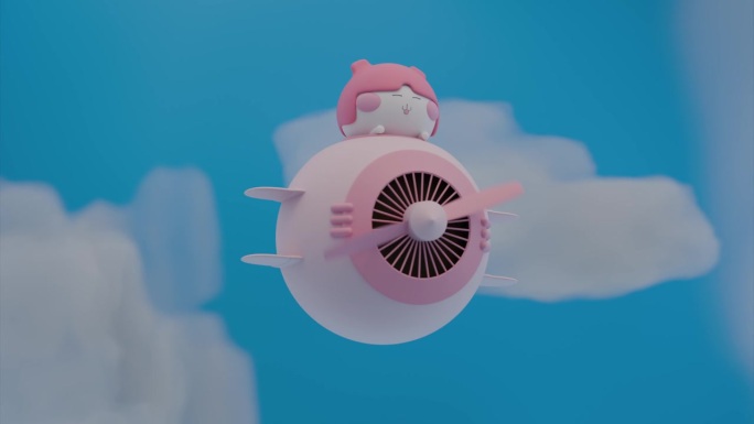 玩具飞机无缝飞行在蓝天与日本卡通飞行员