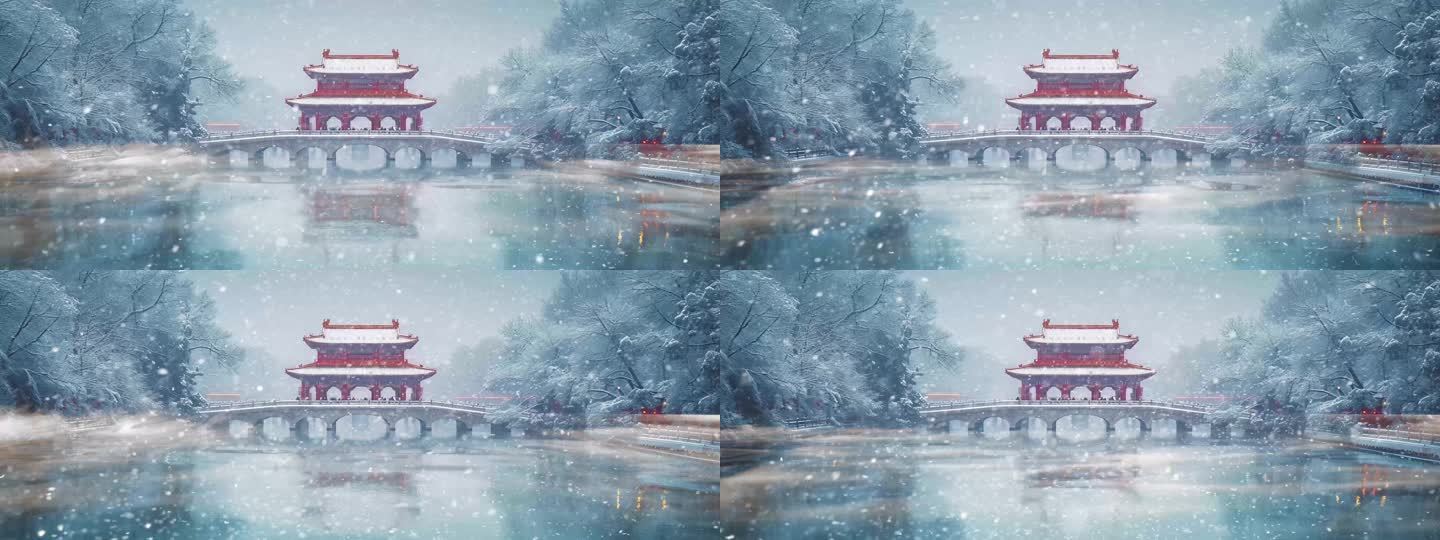 冬日古建筑背景视频