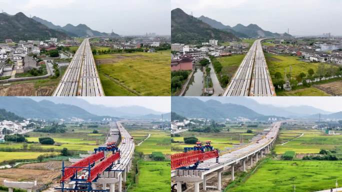 航拍浙江山区高速公路建设 乡村风景