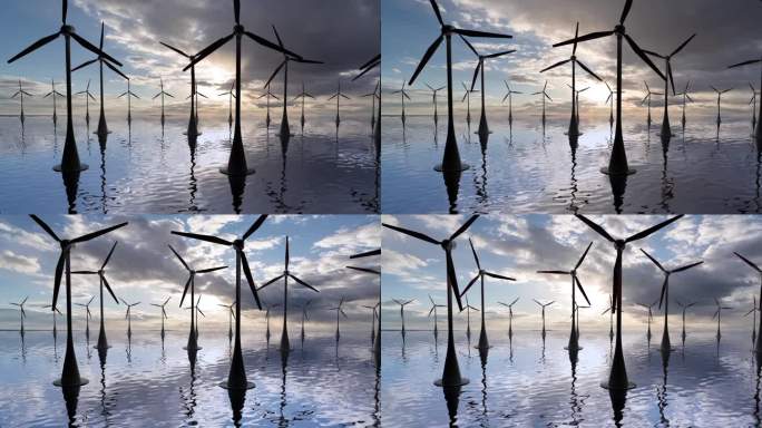 海上风力涡轮机，海景，替代能源，视频循环