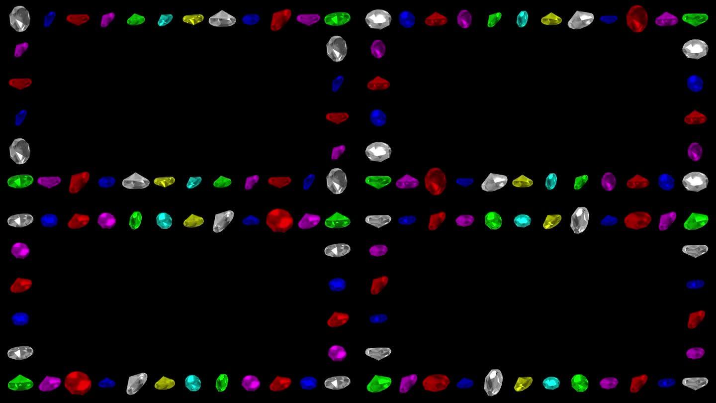 彩色钻石装饰框架在纯黑色背景
