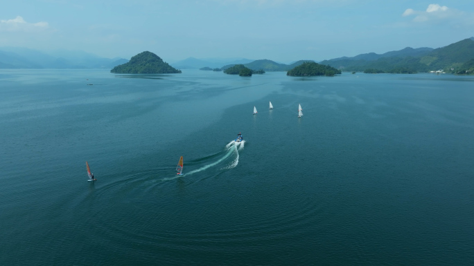 浙江千岛湖帆船比赛训练航拍