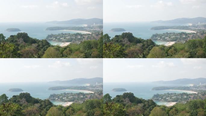 全景景观观景点普吉岛3个海湾晴朗的蓝天下，阳光明媚的热带白天，假期暑假旅游到泰国东南部景观观景