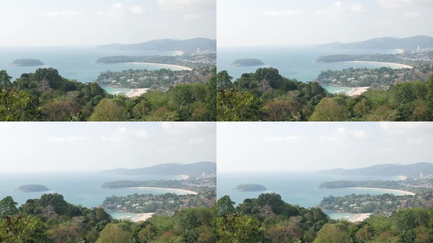 全景景观观景点普吉岛3个海湾晴朗的蓝天下，阳光明媚的热带白天，假期暑假旅游到泰国东南部景观观景