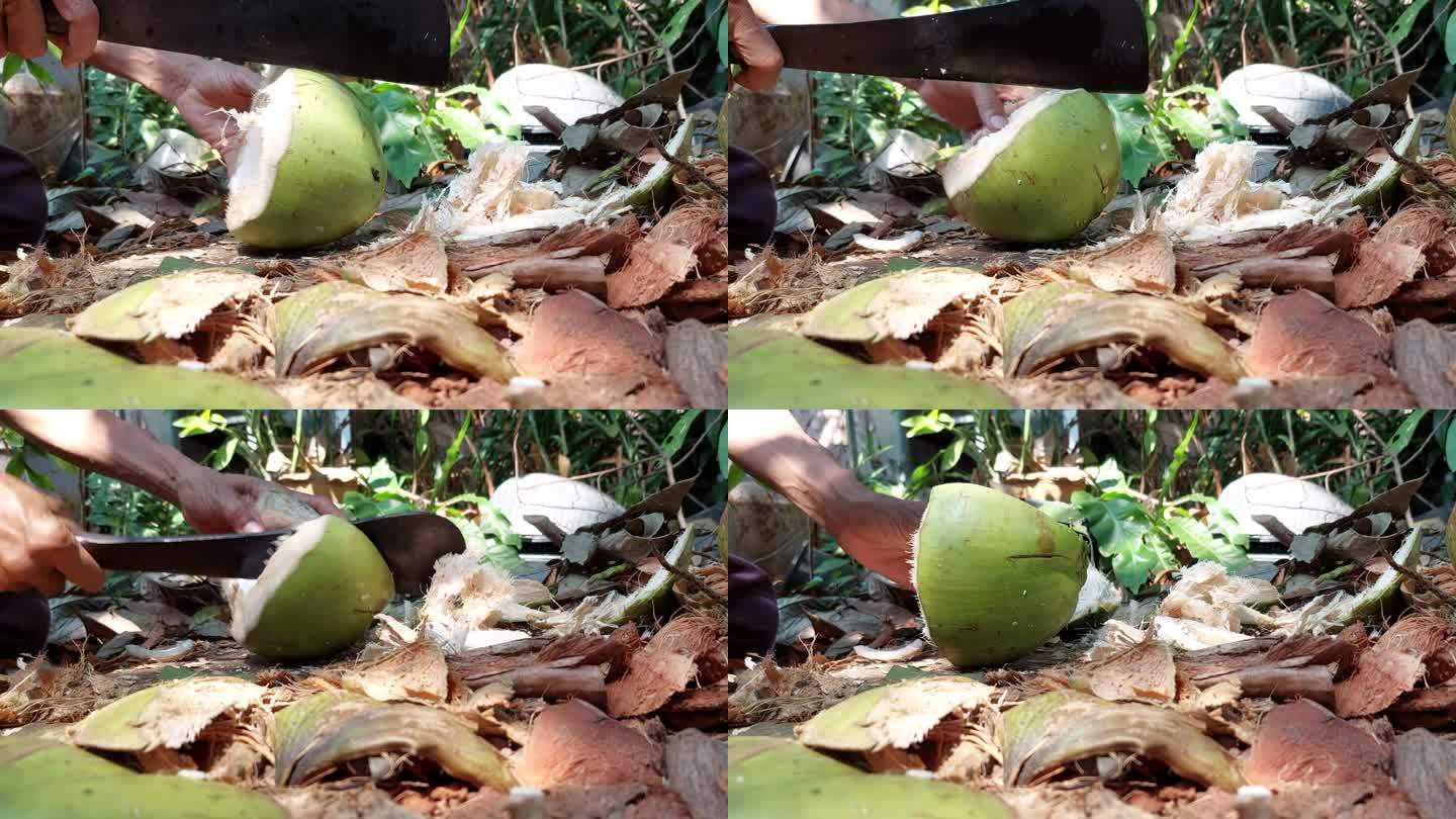 椰子被切开。