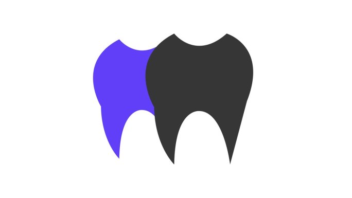 极简主义牙科标志，黑色牙齿轮廓和蓝色防护盾，代表牙齿护理和保护。