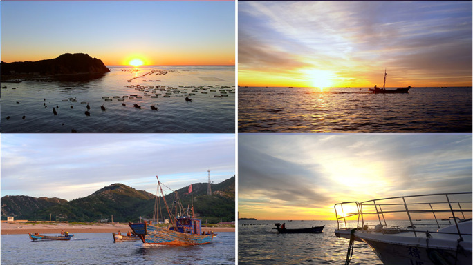 海上日出金色海平面渔民捕鱼出海 捕鱼季