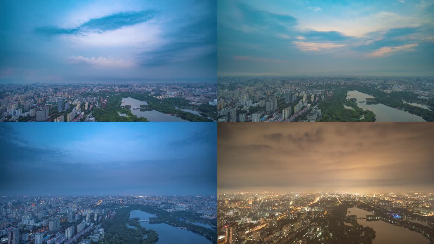 北京雷暴彩虹日转夜俯瞰视角
