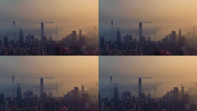鸟瞰日出时的香港市景